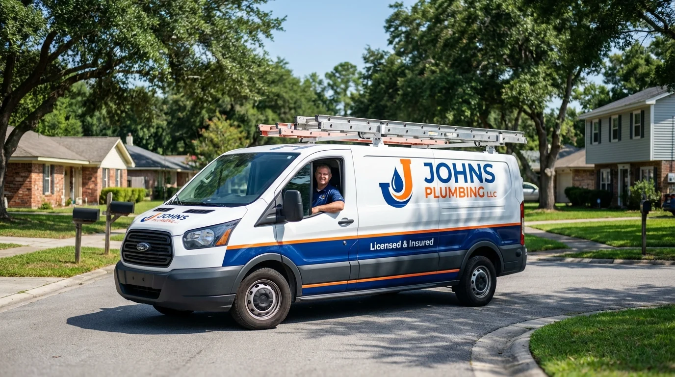 Johns Plumbing LLC service van in Lake Placid, NY