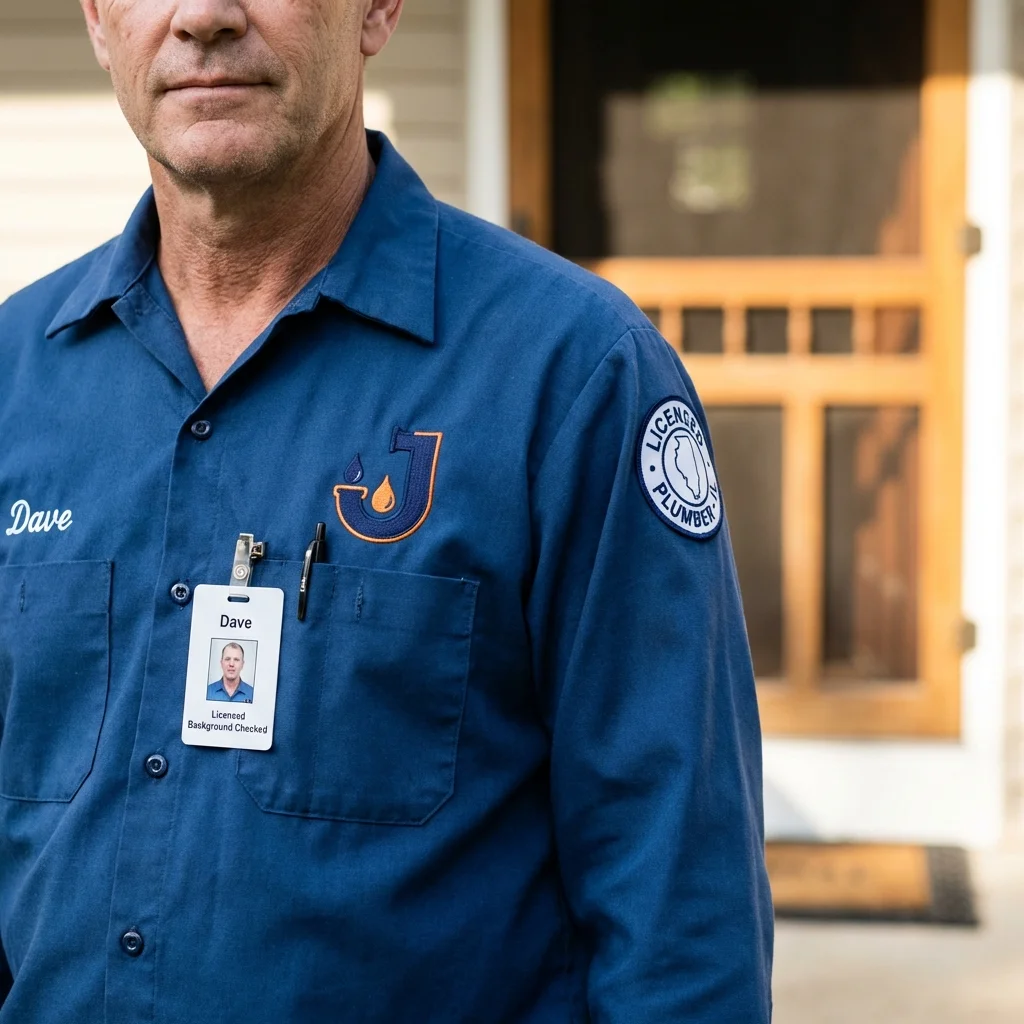 Licensed plumber showing ID badge in Lake Placid, NY