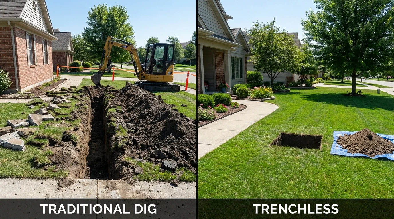 Trenchless sewer repair with minimal yard damage versus traditional excavation in Lake Placid, NY